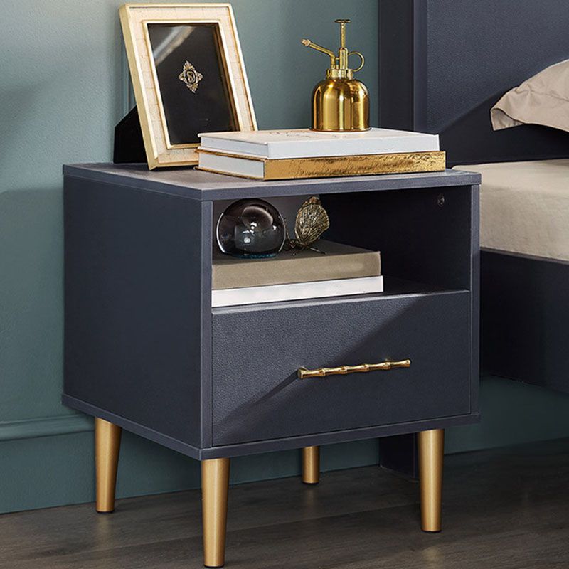 Table de chevet en bois massif fausse table de nuit glamour en cuir avec tiroirs un tiroir