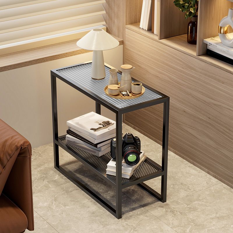 Rectangle Glass Top Side Table 21.65" Tall Metal Frame End Table with Shelf Clearhalo 'Coffee & Accent Tables' 'End & Side Tables' 'end_side_tables' 'furn' 'furn_end_side_tables' 'Furniture' 'Living Room Furniture' 1200x1200_06c17c05-1111-44cb-b82a-fdd6e32631da