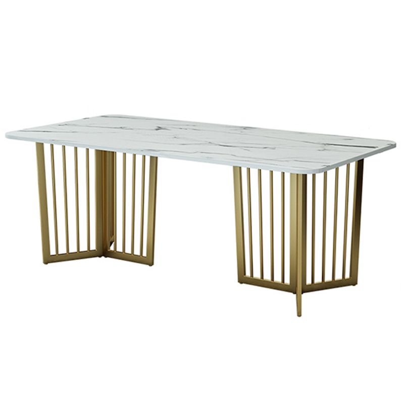 Rectangle Double Pedestal Table Modern Dining Table with Metal Base