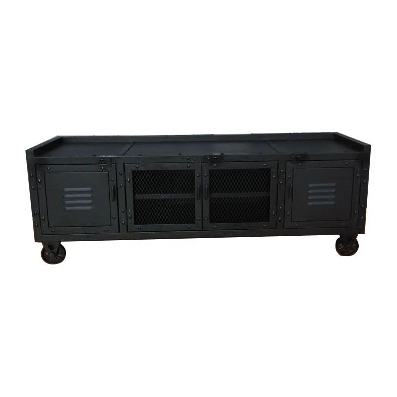 Metal Black TV Cabinet Industrial Style Home TV Stand Console with Casters Clearhalo 'furn' 'furn_tv_stands_entertainment_centers' 'Furniture' 'Living Room Furniture' 'TV Stands & Entertainment Centers' 'TV Stands & Media Storage Furniture' 'tv_stands_entertainment_centers' 1200x1200_06c80987-0cfa-48a4-8dc4-811da70e5f08
