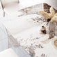 Luxury Rectangular White Stone Top Dining Table with Gold Metal X-Base