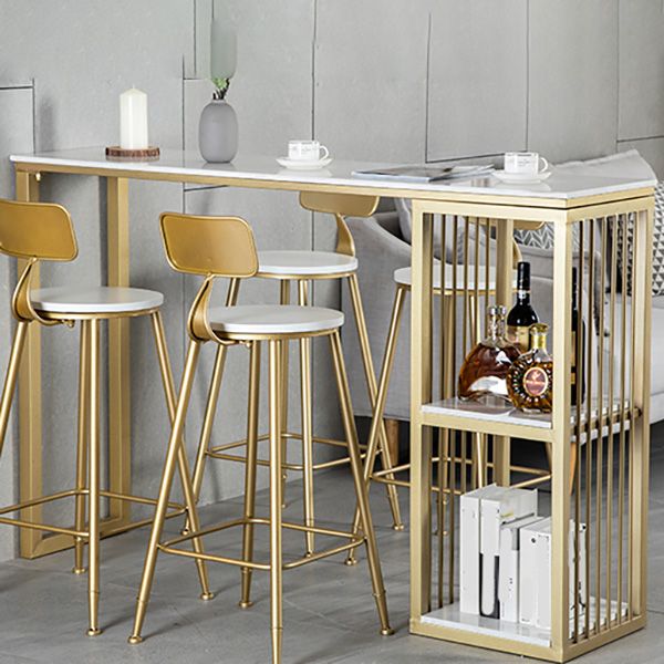White Rectangle Faux Marble Top Bar Table Industrial Double Pedestal with Shelves Clearhalo 'Bar Furniture' 'Bar Tables' 'bar_tables' 'furn' 'furn_bar_tables' 'Furniture' 'Kitchen & Dining Furniture' 1200x1200_06cec63f-c98f-45fb-90e9-a232c0f87ffb