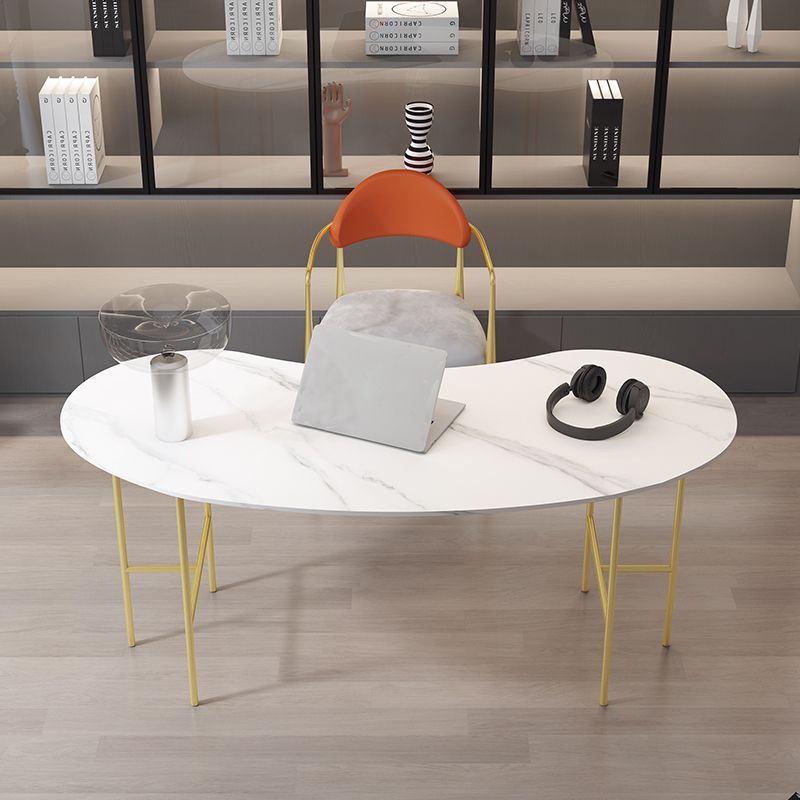 Escritorio de escritura curva glamorosa escritorio de oficina de piedra casera con patas de metal