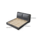 Contemporary Grey Leather Upholstered Standard Bed, Rectangular Panel Bed