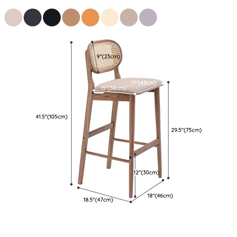 Contemporary Ash Wood Bar Stools Indoor Rattan Low Back Stool