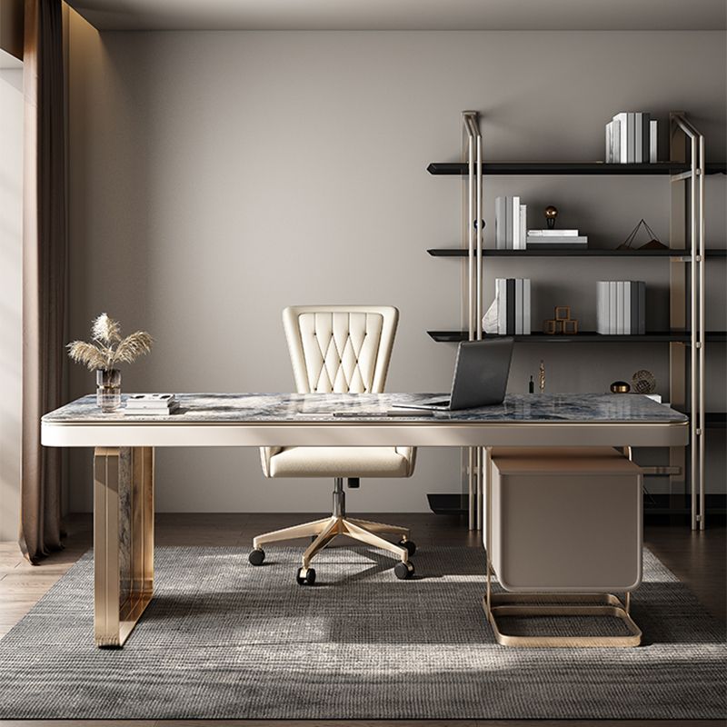 Glam Stone Rectangle Writing Desk 2 Drawers 29.53" Tall Office Desk Clearhalo 'furn' 'furn_office_desk' 'Furniture' 'Office Desks' 'Office Furniture' 'office_desk' 1200x1200_06d31224-03f1-42c0-900f-30309fdaccc2