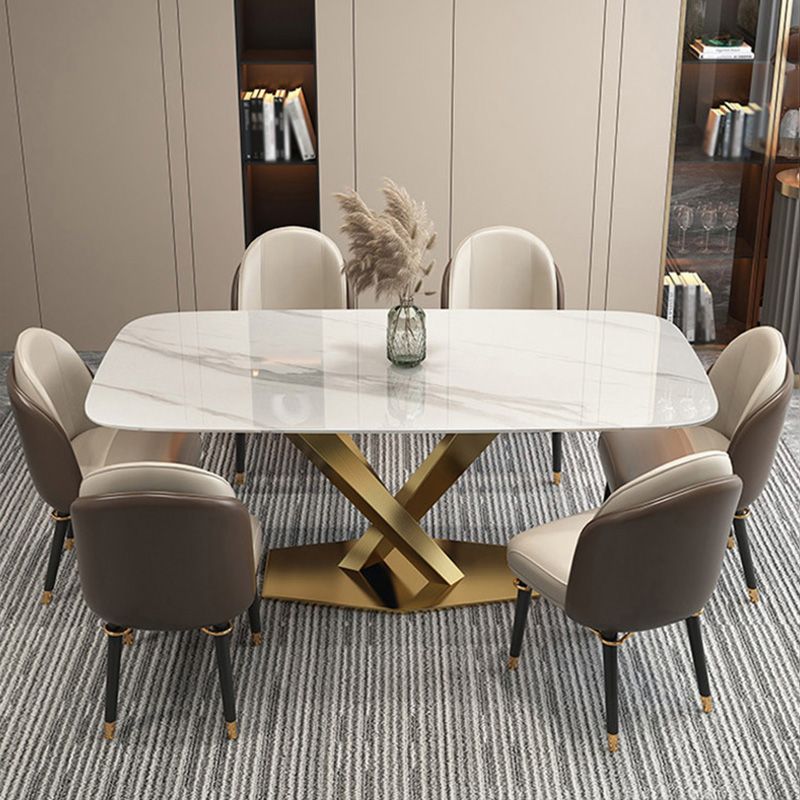 Rectangle Traditional Luxury Dining Table White Sintered Stone Table with Metal Pedestal Base Clearhalo ' dining_table' 'Dining Tables & Seating' 'Dining Tables' 'furn' 'furn_dining_table' 'Furniture' 'furniture_dining_table' 'Kitchen & Dining Furniture' 'kitchen&dining_furn' 'kitchen' 'kitchen_dining_table' 1200x1200_06d8e190-825e-49d1-9370-7bd76a3e7ee6
