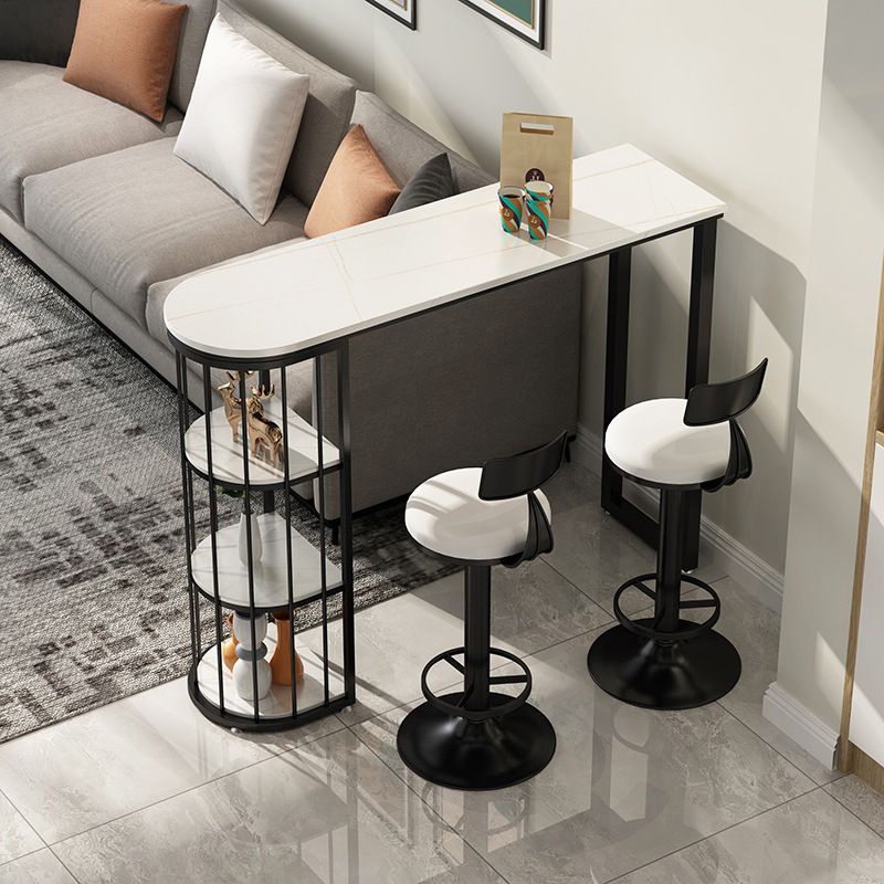 Stone Industrial Bar Dining Table Double Pedestal Bistro Table with Shelve (only table) Clearhalo 'Bar Furniture' 'Bar Tables' 'bar_tables' 'furn' 'furn_bar_tables' 'Furniture' 'furniture_bar_tables' 'Kitchen & Dining Furniture' 'kitchen&dining_furn' 'kitchen' 1200x1200_06dd9d56-1b1a-4cb8-a4cf-f10d9c38d8c6