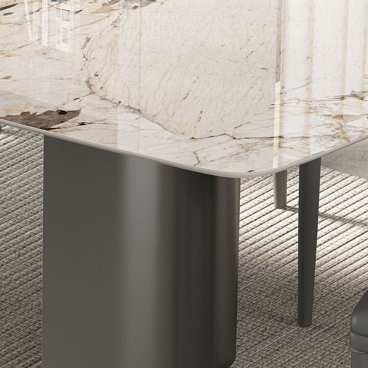 Luxury Double Pedestal Dining Table Sintered Stone Fixed Home Desk