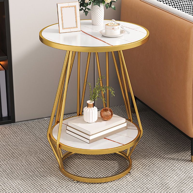 Mid-Century Modern Wooden Round Top End Table Abstract Metal Frame Sofa Side Table Clearhalo 'Coffee & Accent Tables' 'End & Side Tables' 'end_side_table' 'end_side_tables' 'furn' 'furn_end_side_tables' 'Furniture' 'furniture_end_side_table' 'Living Room Furniture' 1200x1200_06dfc855-1c96-42af-b9a0-d8bce46c06f4