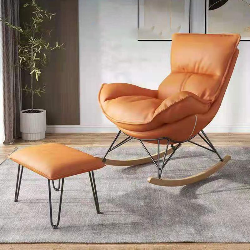 Leisure Pure Color Glider Chair Faux Leather Water Resistant with Ottoman Clearhalo 'Chairs & Seating' 'furn' 'furn_rocking_chairs' 'Furniture' 'Living Room Furniture' 'Rocking Chairs' 'rocking_chairs' 1200x1200_06e47c76-a92e-4d42-8c4b-a8d568f7c1df