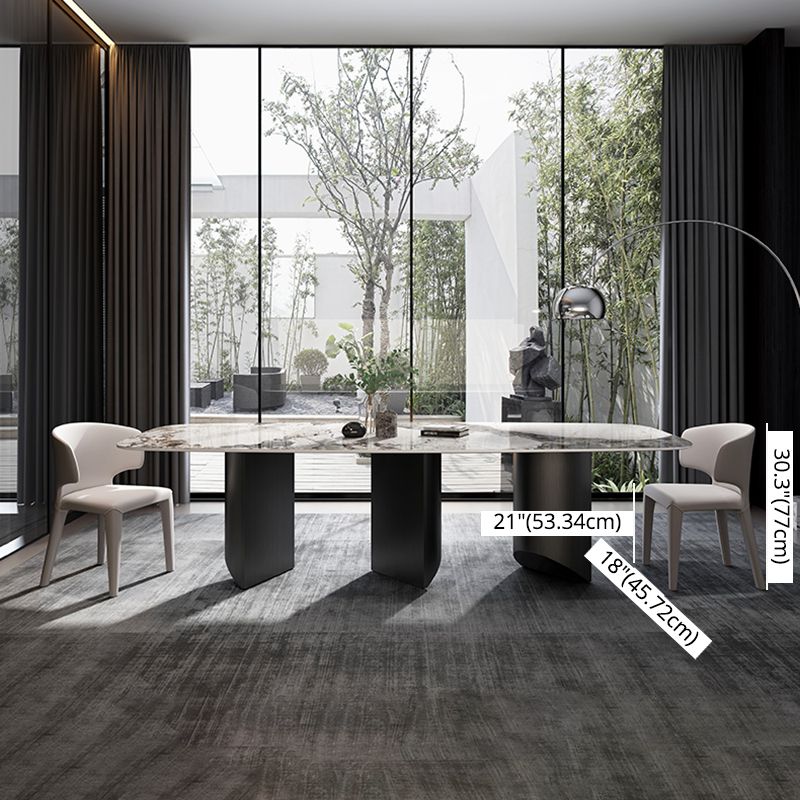 Modern Sintered Stone Table Set of 3/5 with Rectangle Table Dining Set with Black 3 Legs Clearhalo 'Dining Room Sets' 'Dining Tables & Seating' 'dining_room_set' 'furn' 'furn_dining_room_set' 'Furniture' 'furniture_dining_room_set' 'Kitchen & Dining Furniture' 'kitchen&dining_furn' 'kitchen' 1200x1200_06e8f0bd-d786-4818-8384-171f50ccfbac