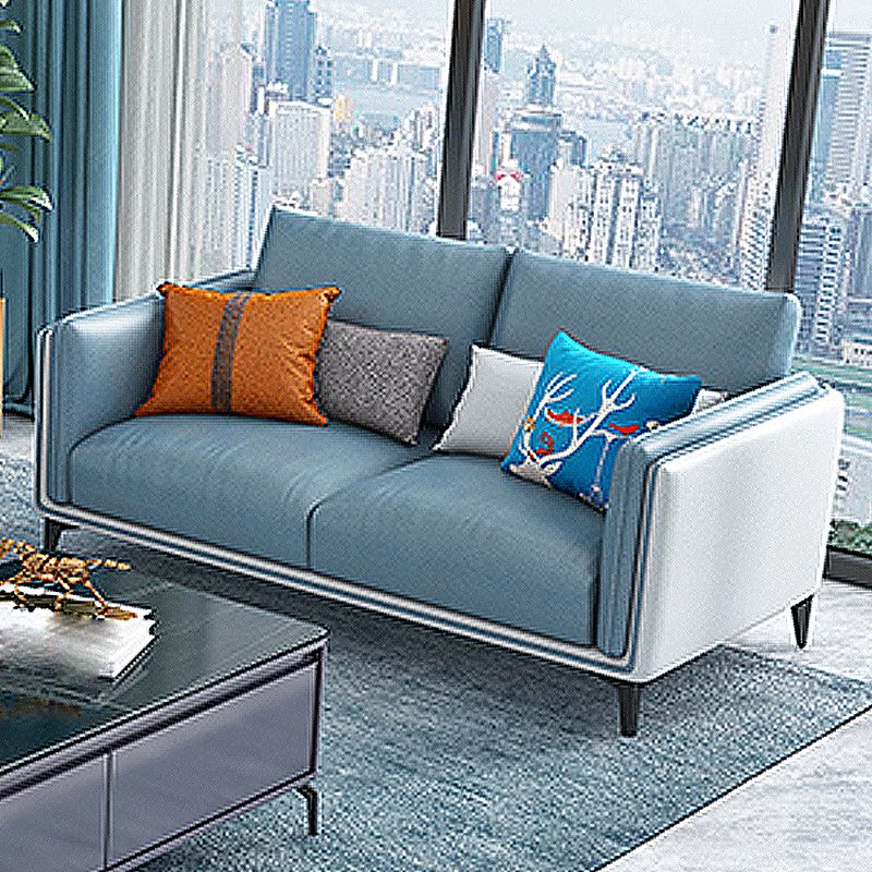 Contemporary Upholstered Sofa Blue Sewn Pillow Back Couch with Tuxedo Arm Clearhalo 'furn' 'furn_sofas' 'Furniture' 'furniture_sofas' 'kitchen' 'kitchen_sofas' 'Living Room Furniture' 'Sofa' 'sofas' 1200x1200_06eb70df-bebd-4c84-b08a-84bc761cc2ca