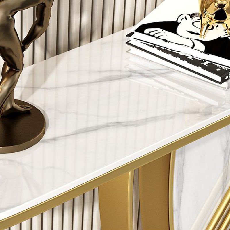 12 Inch Wide Glam Accent Table Stone Half Moon Console Table for Hall