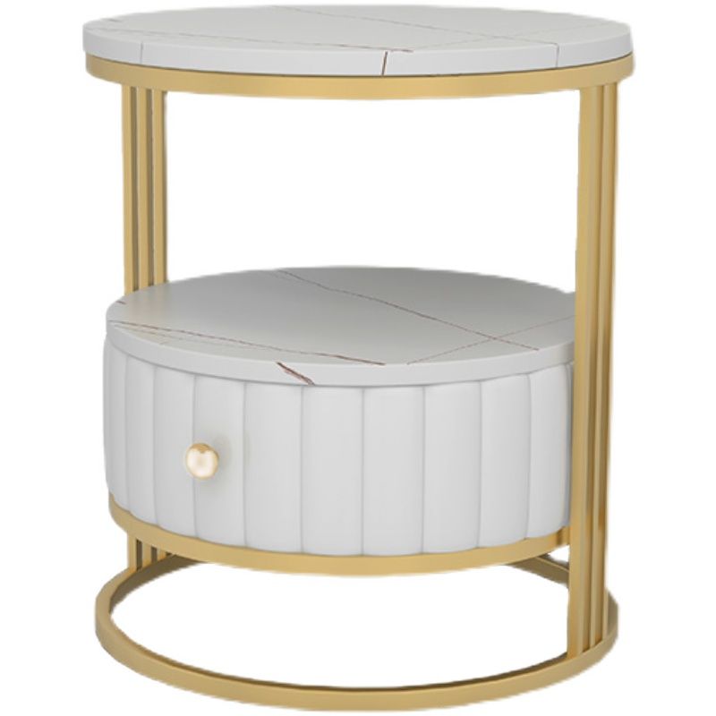 22" H Metal Nightstand Glam Stone Top 1-Drawer Open Storage Night Table Clearhalo 'Bedroom Furniture' 'furn' 'furn_night_stand' 'Furniture' 'night_stand' 'Nightstands' 1200x1200_06f5726a-6d29-4646-9727-f39c3fcf8393