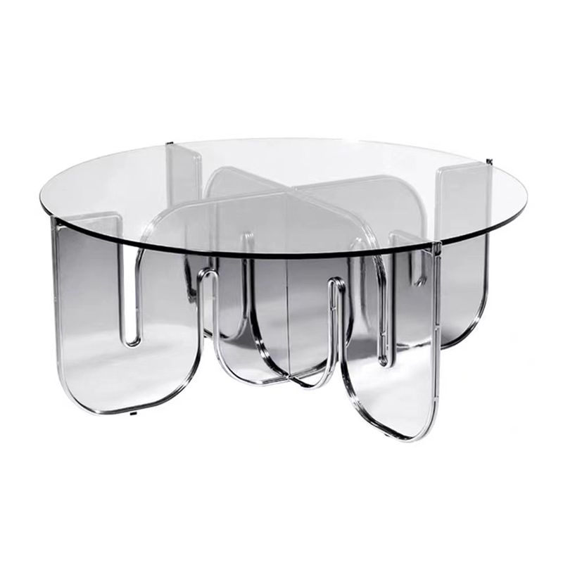 Contemporary Round Coffee Table with Glass Top and Acrylic Cross Base Clearhalo 'Coffee & Accent Tables' 'Coffee Tables' 'coffee_tables' 'furn' 'furn_coffee_tables' 'Furniture' 'Living Room Furniture' 1200x1200_06f7076c-e3c1-4083-b561-a42ecdc55b96