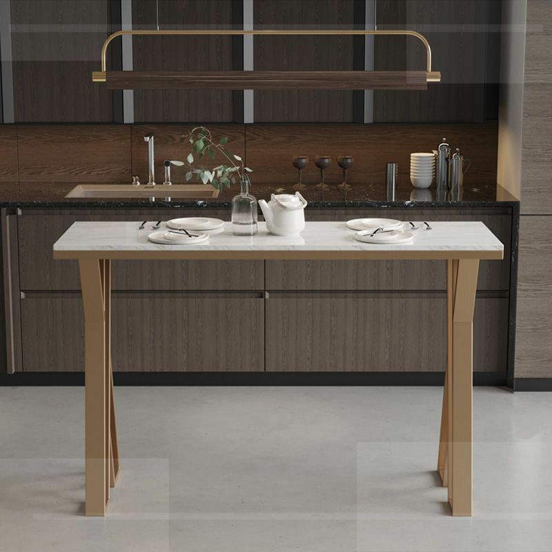 Tavolo da bar a barre rettangolo in stile glam in finta tavolo da vino in marmo in marmo con doppio piedistallo