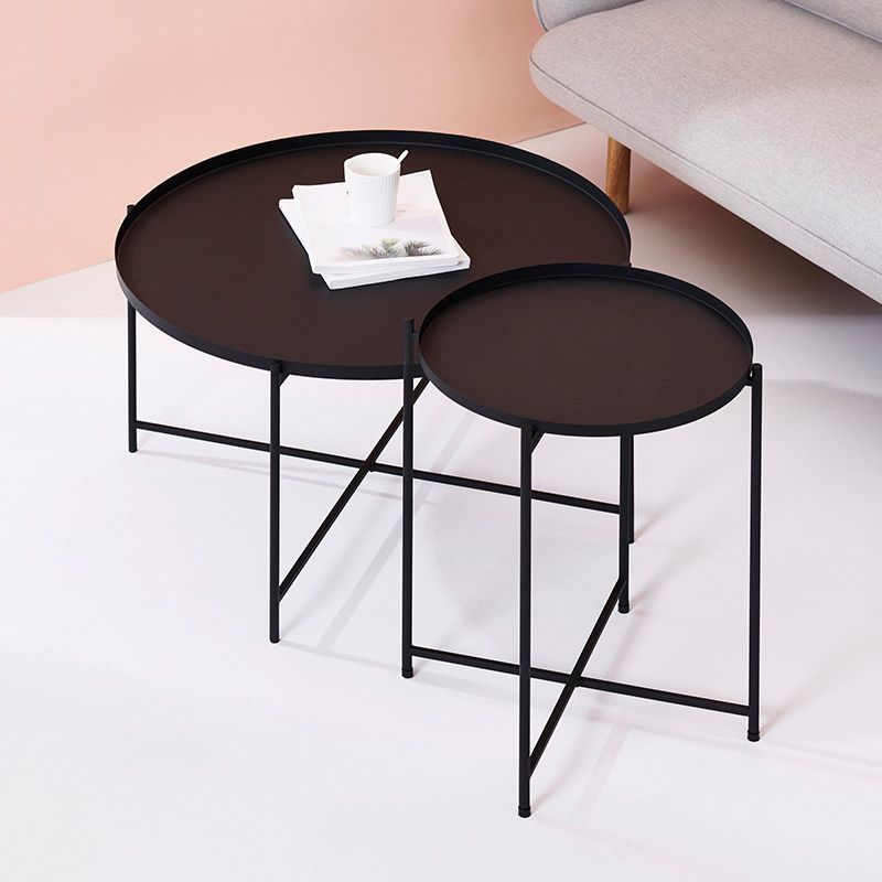 Cross Legs Tray Top Coffee Table Round Metallic Cocktail Table Clearhalo 'Coffee & Accent Tables' 'Coffee Tables' 'coffee_tables' 'furn' 'furn_coffee_tables' 'Furniture' 'Living Room Furniture' 1200x1200_06fc3645-3680-4039-8cc4-1868ee63fd0d