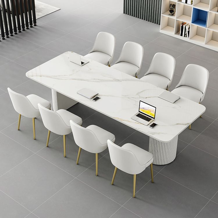 Escritorio de oficina curvado de piedra contemporánea 29.53 pulgadas de altura