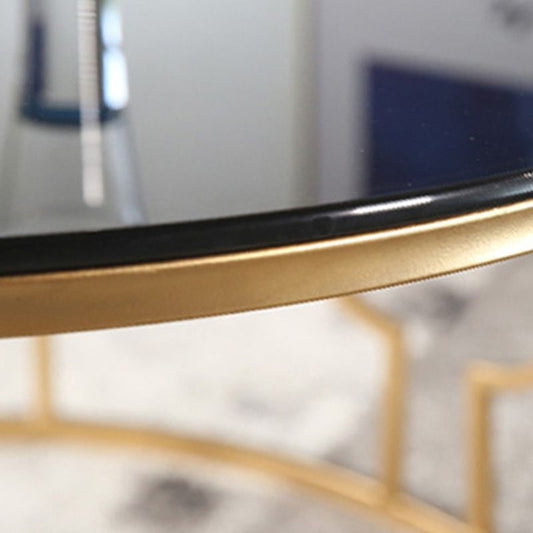 Contemporary Round Glass Coffee Table with Iron Frame Base Cocktail Table Clearhalo 'Coffee & Accent Tables' 'Coffee Tables' 'coffee_tables' 'furn' 'furn_coffee_tables' 'Furniture' 'Living Room Furniture' 1200x1200_0701af4d-f312-4194-b473-136546d6acab