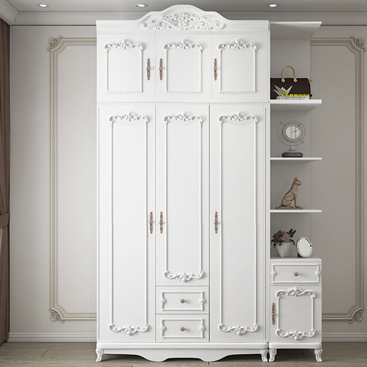 French Country White Wardrobe for Bedroom Manufactured Wood Cabinet with Drawers Clearhalo 'Armoires & Wardrobes' 'armoires_wardrobes' 'Bedroom Furniture' 'furn' 'furn_armoires_wardrobes' 'Furniture' 1200x1200_070dd904-802d-4b79-bfe1-80498653c849