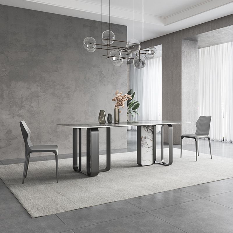 デザイナースタイルの焼結石トップダイニングセット長方形1/3/4/5/6ピースダイニングテーブルセット
