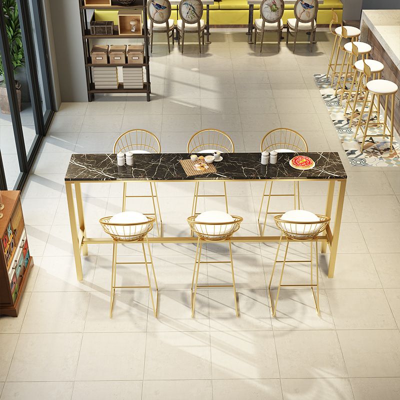 Contemporary Bar Table Faux Marble Bar Dining Table with Trestle Base