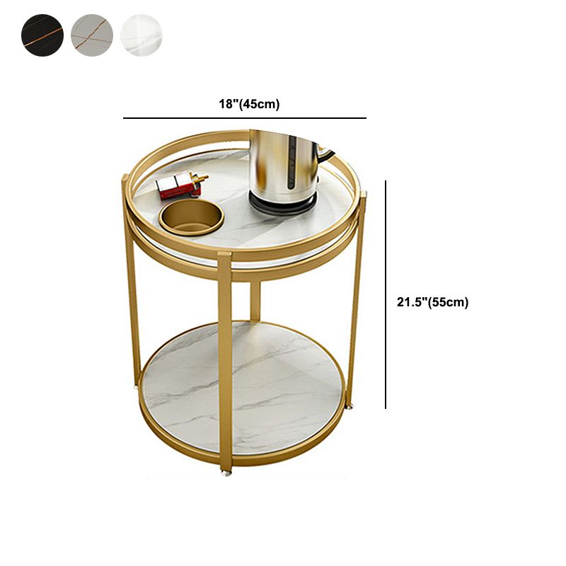 モダンメタルフレームエンドテーブルスレートラウンドダブルティアエンドテーブル