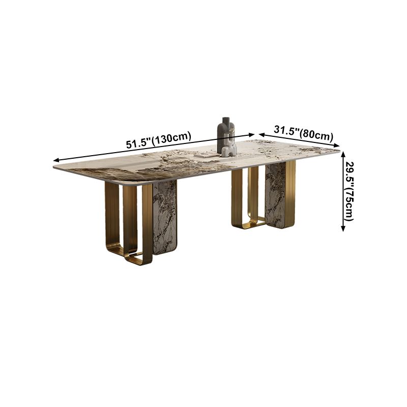 Luxury Sintered Stone Top Dining Table Rectangle Table with Metal and Stone Double Pedestal in Gold Clearhalo ' dining_table' 'Dining Tables & Seating' 'Dining Tables' 'furn' 'furn_dining_table' 'Furniture' 'furniture_dining_table' 'Kitchen & Dining Furniture' 'kitchen&dining_furn' 'kitchen' 'kitchen_dining_table' 1200x1200_0715dc74-8374-4388-9474-128c0839f9d0