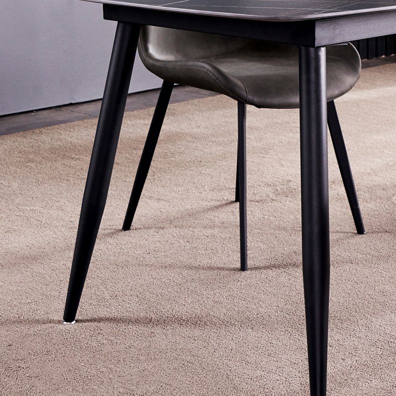 Fixed Minimalist Sintered Stone Top Kitchen Table Set with 4 Black Legs Base for Dining Room Clearhalo 'Dining Room Sets' 'Dining Tables & Seating' 'dining_room_set' 'furn' 'furn_dining_room_set' 'Furniture' 'furniture_dining_room_set' 'Kitchen & Dining Furniture' 'kitchen&dining_furn' 'kitchen' 1200x1200_07163db0-2afe-4d88-9d3d-9b55182cde6b
