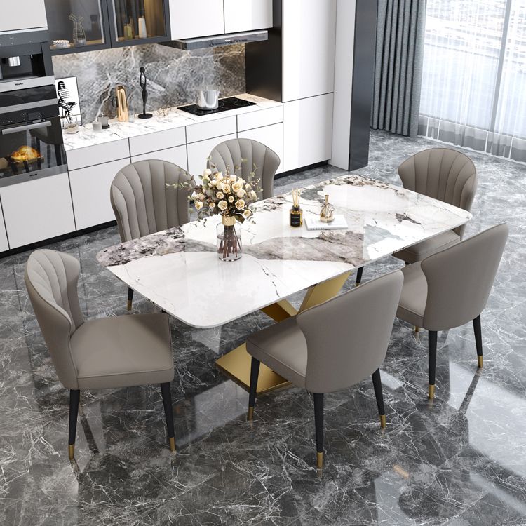 Rectangle Glam Dining Table White Tone Fixed Table with Sintered Stone Clearhalo ' dining_table' 'Dining Tables & Seating' 'Dining Tables' 'furn' 'furn_dining_table' 'Furniture' 'furniture_dining_table' 'Kitchen & Dining Furniture' 'kitchen&dining_furn' 'kitchen' 'kitchen_dining_table' 1200x1200_0717d6cf-706a-4af6-be71-06ca5953de4f