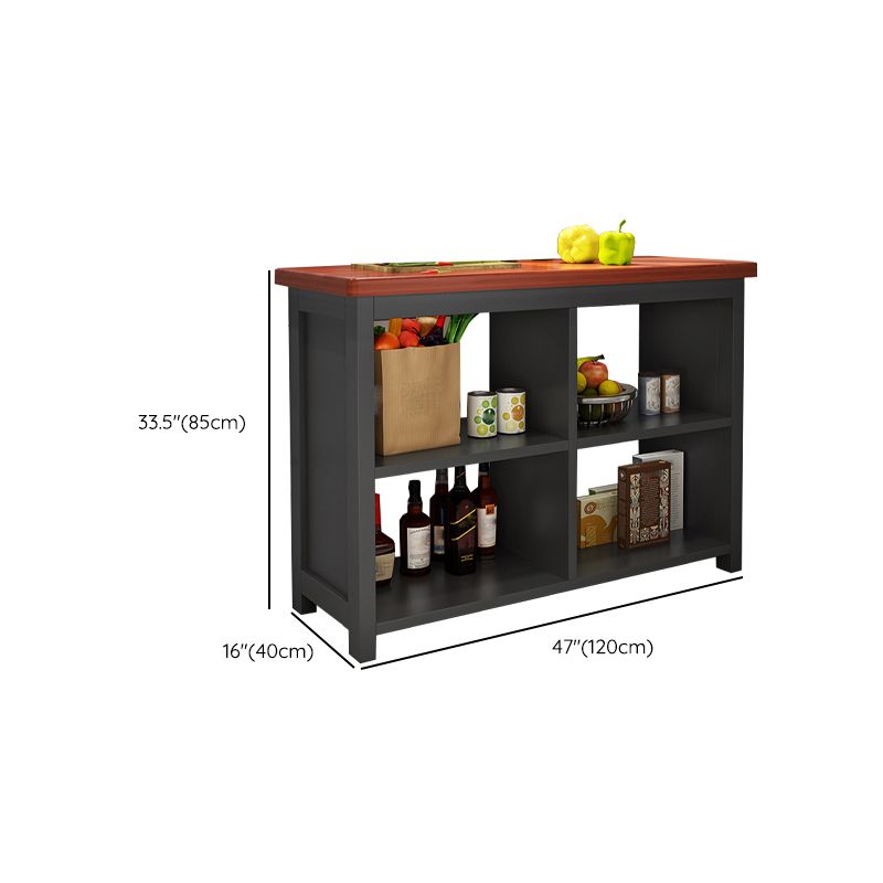 Table îlot de cuisine en bois de pin mat avec rangement ouvert pour salle à manger