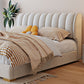 Beige Upholstered Headboard Bed Rectangular Panel Solid Wood Bed
