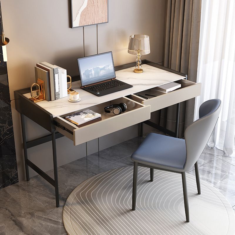 Desca da ufficio rettangolare in pietra 2-cassetti da 30,32 "scrivania alta