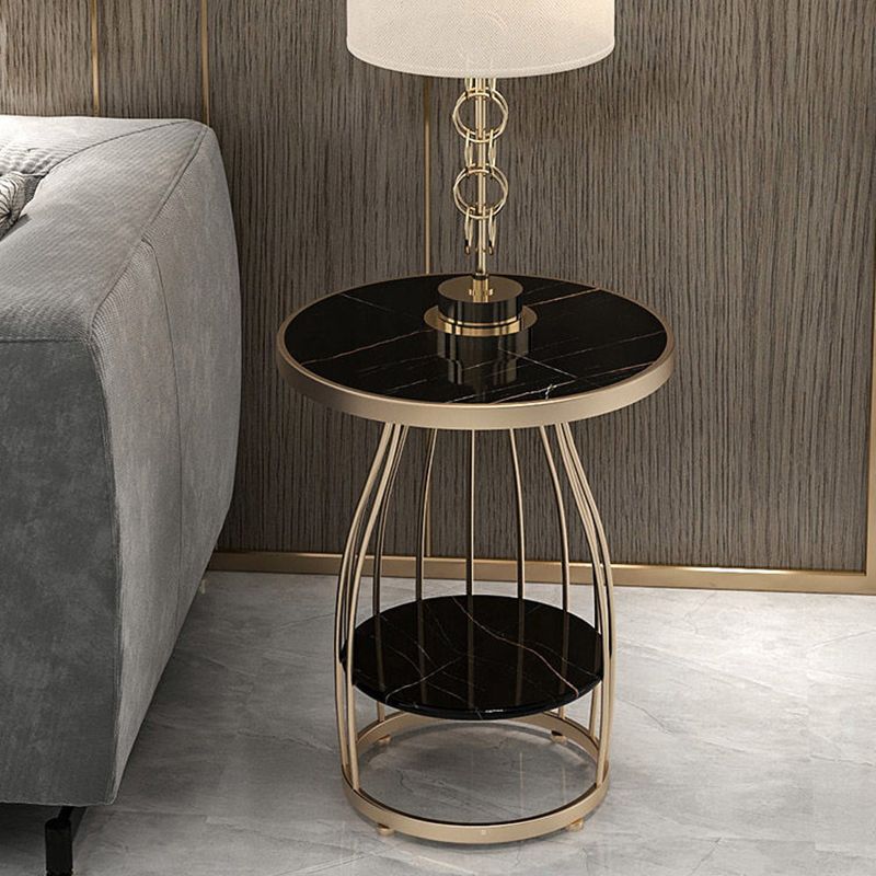 Modern Round Stone Side Table 24.8" H Frame Side Table with Shelf Clearhalo 'Coffee & Accent Tables' 'End & Side Tables' 'end_side_tables' 'furn' 'furn_end_side_tables' 'Furniture' 'Living Room Furniture' 1200x1200_072378e5-152a-43e6-98ab-9f9f017fc31a
