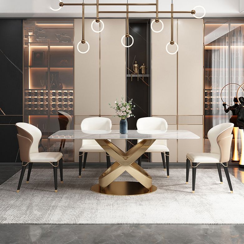 Luxuriöses rechteckiges Esszimmer-Set, 1/4/5/6/7-teilig, Tischset mit gesinterter Steinplatte
