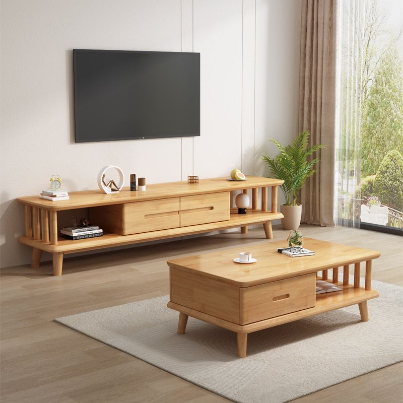 Contemporary Solid Wood TV Console 2-open Shelf TV Stand with Drawers Clearhalo 'furn' 'furn_tv_stands_entertainment_centers' 'Furniture' 'Living Room Furniture' 'TV Stands & Entertainment Centers' 'TV Stands & Media Storage Furniture' 'tv_stands_entertainment_centers' 1200x1200_072abac1-8be8-4ff8-9da5-26f804c9b0c3