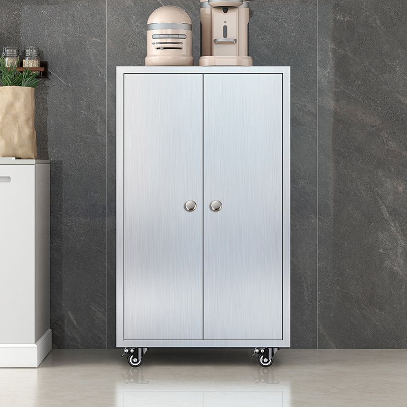 Modern Stainless Steel Dining Server Silver Adjustable Shelving Cabinets with Door Clearhalo 'buffet_sideboard' 'Buffets & Sideboards' 'furn' 'furn_buffet_sideboard' 'Furniture' 'furniture_buffet_sideboard' 'Kitchen & Dining Furniture' 1200x1200_072b048b-1270-4920-b193-bb3022340302