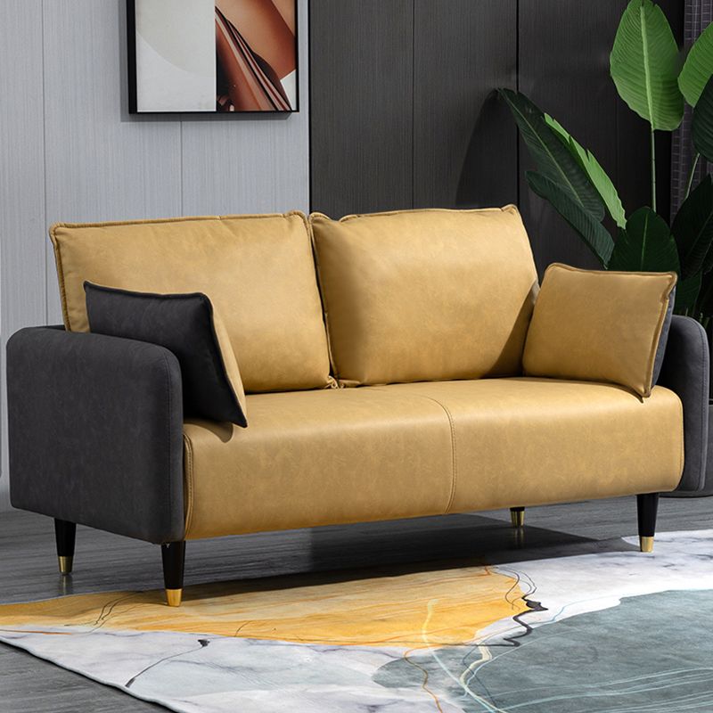 29.92" H Faux Leather Square Arm Modern Sofa with 2 Pillows for Living Room, Apartment Clearhalo 'furn' 'furn_sofas' 'Furniture' 'furniture_sofas' 'kitchen' 'kitchen_sofas' 'Living Room Furniture' 'Sofa' 'sofas' 1200x1200_072d54ca-3290-4e3a-a98e-0840987713bd