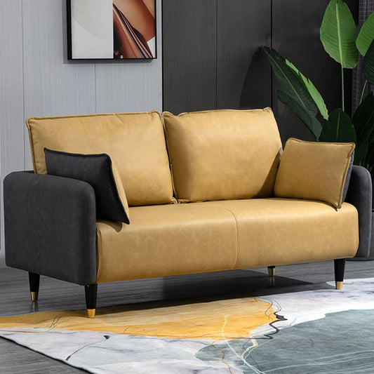 29.92" H Faux Leather Square Arm Modern Sofa with 2 Pillows for Living Room, Apartment Clearhalo 'furn' 'furn_sofas' 'Furniture' 'furniture_sofas' 'kitchen' 'kitchen_sofas' 'Living Room Furniture' 'Sofa' 'sofas' 1200x1200_072d54ca-3290-4e3a-a98e-0840987713bd