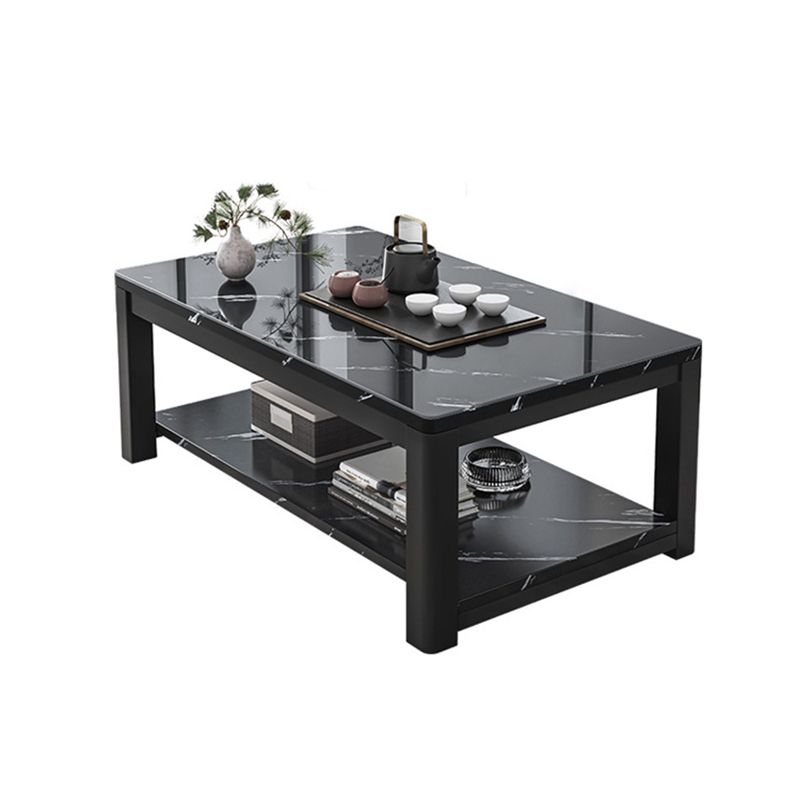 Glam Frame Salontafel Leisteen Cocktailtafel met Opbergplank voor Woonkamer