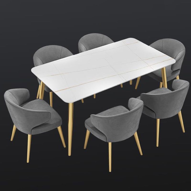 Glam Iron Dinette Set 1/4/7 Pieces Rectangle Dining Table Set with Sintered Stone Top