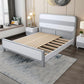Modern Rubberwood Standard Bed with Rectangle Headboard and Wooden Legs