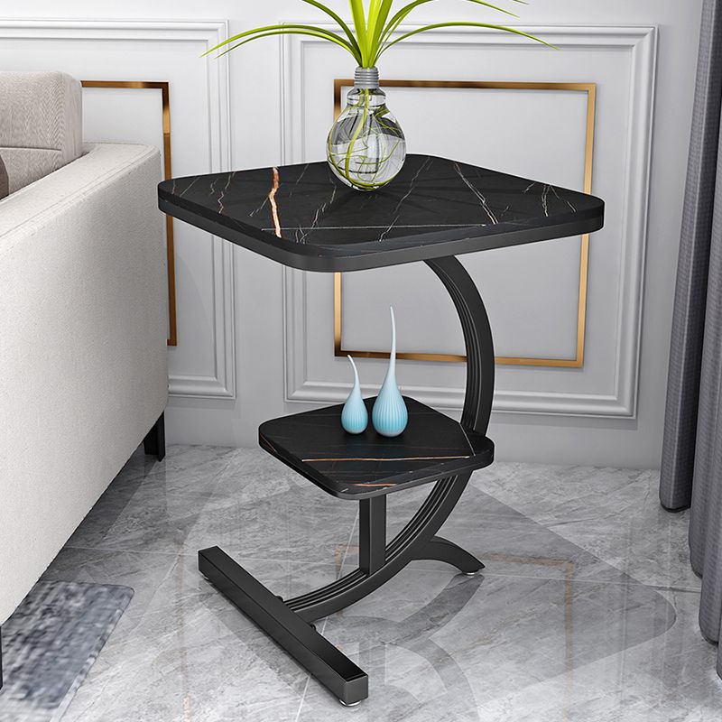 Double Tier Square Slate Top End Table Metal C Side Table for Living Room Clearhalo 'Coffee & Accent Tables' 'End & Side Tables' 'end_side_tables' 'furn' 'furn_end_side_tables' 'Furniture' 'Living Room Furniture' 1200x1200_072f8023-c6d9-4091-94bc-bde5a47f08e6