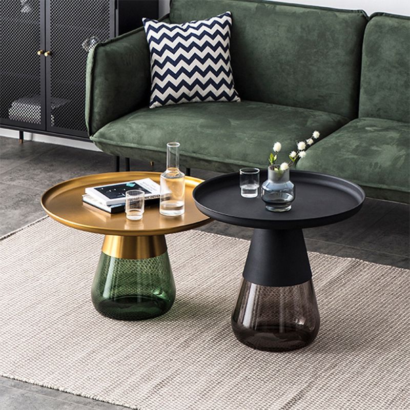 Mid-century Modern Style Round Metal Table with Glass Bottom Coffee Table