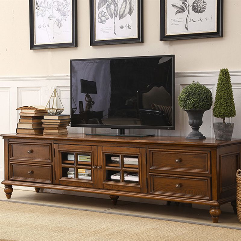 Traditional Ash TV Console Brown Media Console TV Stand with Drawers