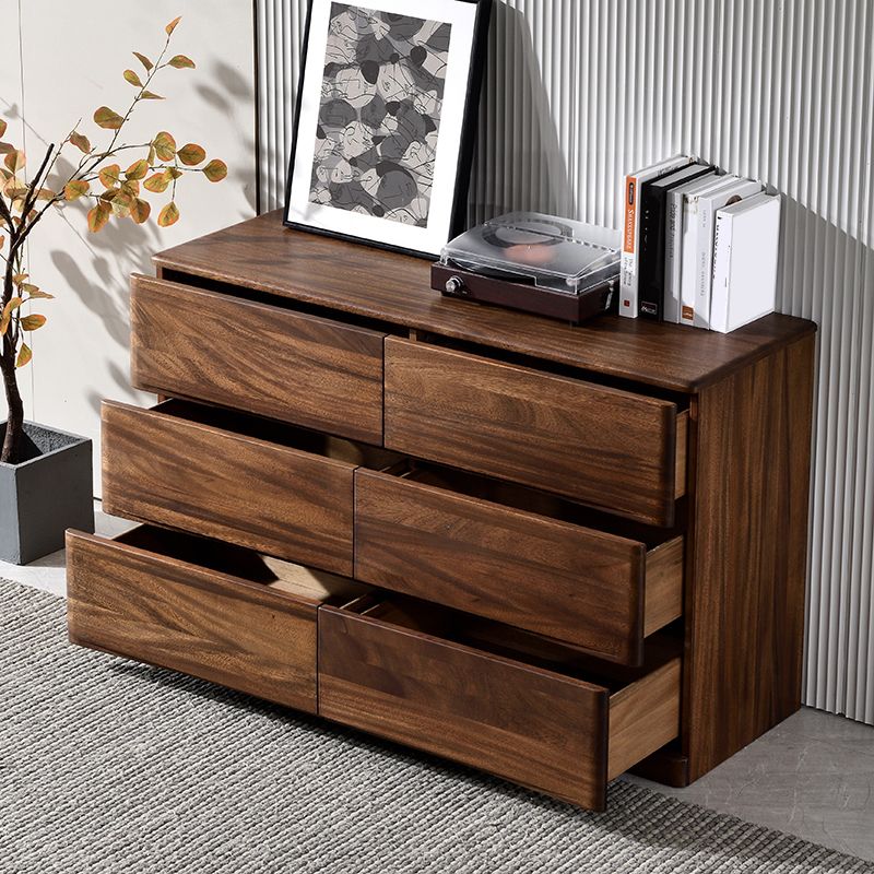 Mid-Century Modern Chest with 6 Drawers in Walnut Rectangle Accent Chest Clearhalo 'Cabinets & Chests' 'cabinets_chests' 'furn' 'furn_cabinets_chests' 'Furniture' 'Living Room Furniture' 1200x1200_073c5e80-7772-42b1-b5a2-751a101947f8