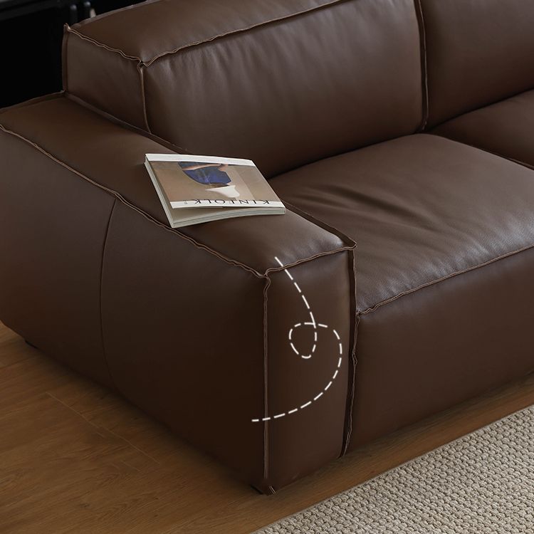 27.55" High Cushions Sofa Faux Genuine Leather Square Arm Sofa