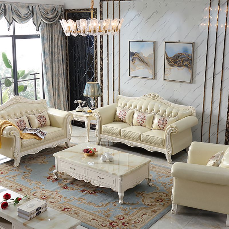 Ornate Traditional Tufted Split-Back Microfiber Sofa 43.31"High Flared Arm Sofa Clearhalo 'furn' 'furn_sofas' 'Furniture' 'furniture_sofas' 'Living Room Furniture' 'Sofa' 'sofas' 1200x1200_0741237a-72eb-4bd2-8f35-40334c9de59e