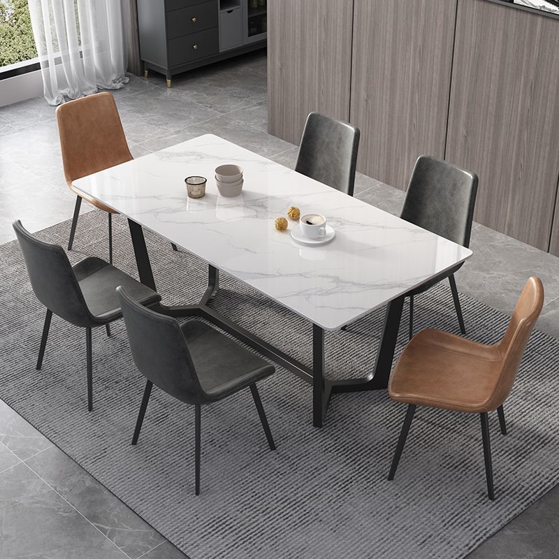 Juego de mesa de comedor blanca rectangular, mesa de comedor y sillas modernas de piedra sinterizada, 1/4/5/7 Uds.